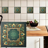 緑と金ゴールド孔雀フレーム聖書の詩 タイル