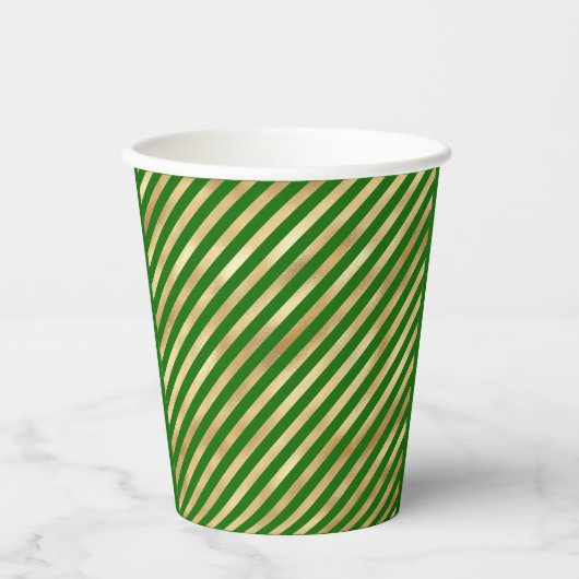 緑と金ゴールド対角ストライプフェスティバル紙カップ 紙コップ (正面)