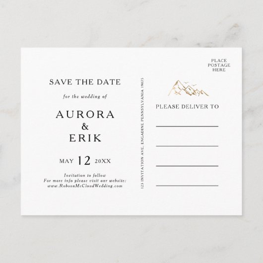 緑と金ゴールド山の日付はがきを保存 インビテーションポストカード (裏面)