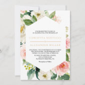 緑と金ゴールド幾何エレガントフローラ結婚 招待状 (正面)