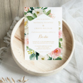 緑と金ゴールド幾何エレガントフローラ結婚 招待状