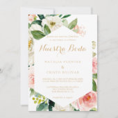 緑と金ゴールド幾何スペインのエレガント結婚の 招待状 (正面)