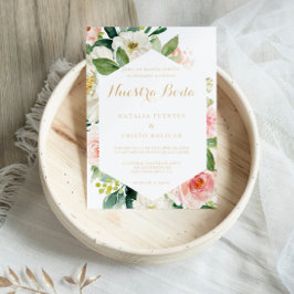 緑と金ゴールド幾何スペインのエレガント結婚の 招待状