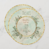 緑と金ゴールド幾何学模様 招待状 (正面/裏面)