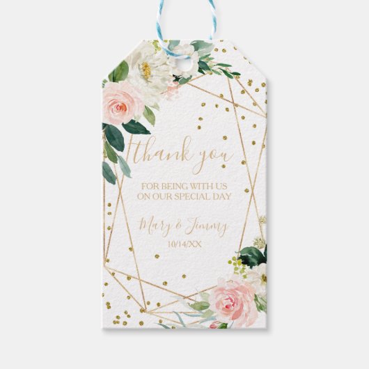 緑と金ゴールド幾何学的エレガントフローラ ギフトタグ (正面)