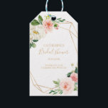 緑と金ゴールド幾何学的エレガントブライダルシャワー ギフトタグ<br><div class="desc">これらのブライダルシャワーブライダルシャワーギフトラベルは、ウェディングシャワーモダンお祝いに最適である。デザインは、美しい白、ピンク、赤面の手のバラと色彩の鮮やか、緑のtouchを備え、金ゴールドの幾何学的なフレームを飾るインスパイアと、の美しい芸術的。</div>