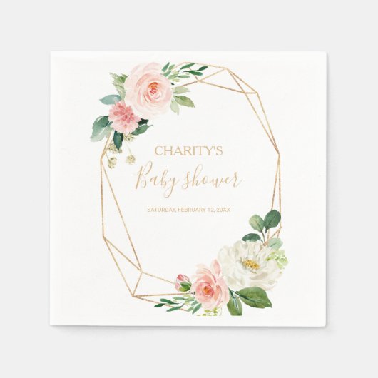 緑と金ゴールド幾何学的エレガントベビーシャワー スタンダードカクテルナプキン (正面)