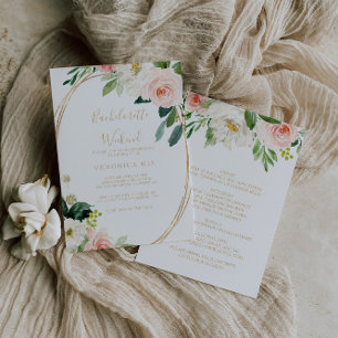 緑と金ゴールド幾何学的バチェロレッテ週末 招待状