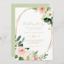 緑と金ゴールド幾何学的60th誕生日パーティー 招待状