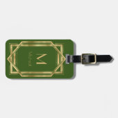 緑と金ゴールド幾何学的 |モノグラムと名前 ラゲッジタグ (正面横)