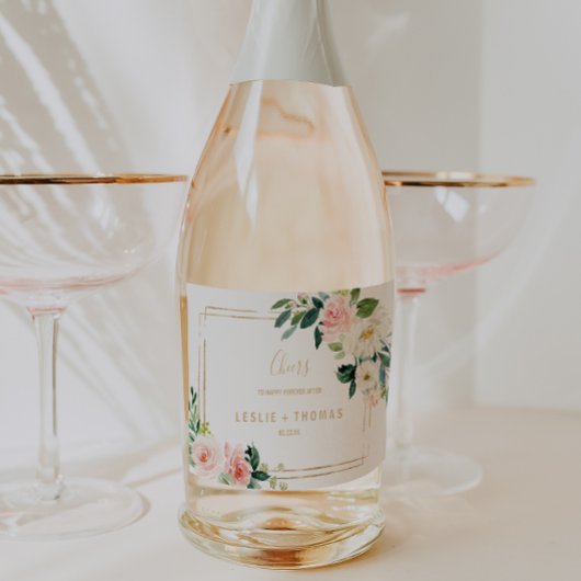 緑と金ゴールド幾何結婚性のワきらめくインL スパークリングワインラベル