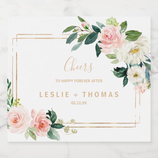 緑と金ゴールド幾何結婚性のワきらめくインL スパークリングワインラベル (シングルラベル)