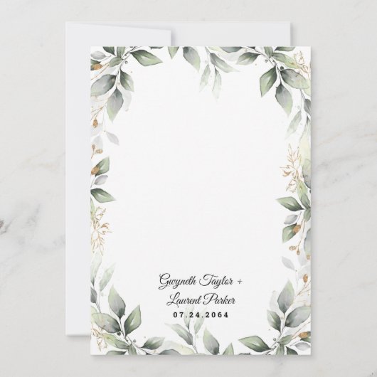 緑と金ゴールド幾何結婚素朴の 招待状 (裏面)