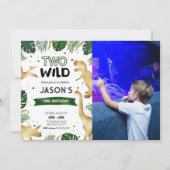 緑と金ゴールド恐竜の誕生日パーティーの写真 招待状 (正面)