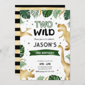 緑と金ゴールド恐竜の誕生日パーティー 招待状 (正面/裏面)