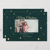 緑と金ゴールド星空の夜の写真クリスマス シーズンカード (正面/裏面)