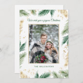 緑と金ゴールド松の針クリスマスフォト シーズンカード (正面/裏面)