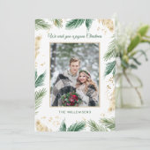 緑と金ゴールド松の針クリスマスフォト シーズンカード (スタンド正面)
