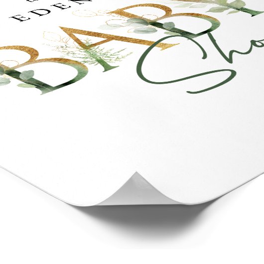 緑と金ゴールド歓迎ベイビーシャワーのサイン ポスター (角)