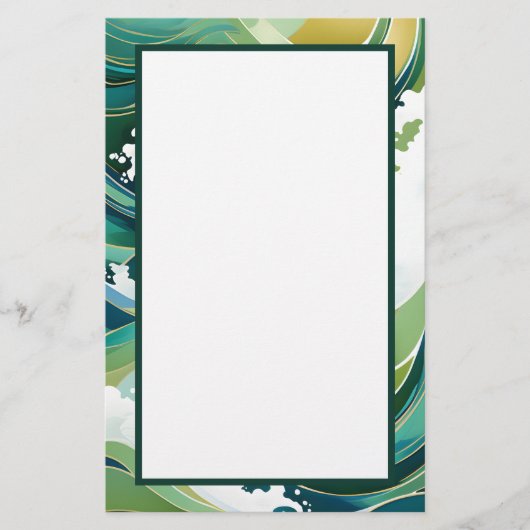 緑と金ゴールド波 便箋 (正面)
