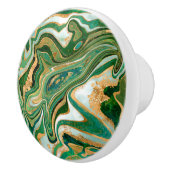 緑と金ゴールド液大理石抽象芸術 セラミックノブ (右)