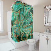 緑と金ゴールド液大理石 シャワーカーテン (インサイチュ)
