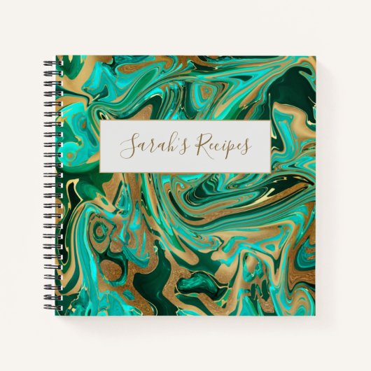 緑と金ゴールド液大理石 ノートブック (正面)