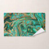 緑と金ゴールド液大理石 バスタオルセット (ハンドタオル)