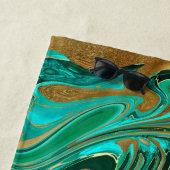 緑と金ゴールド液大理石 ビーチタオル (インサイチュ)