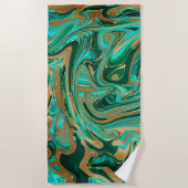 緑と金ゴールド液大理石 ビーチタオル (正面)