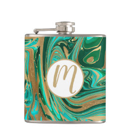 緑と金ゴールド液大理石 フラスク