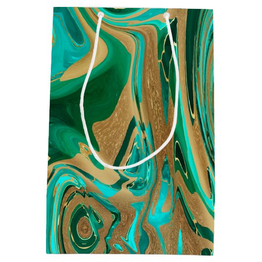 緑と金ゴールド液大理石 ミディアムペーパーバッグ (裏面)