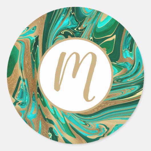 緑と金ゴールド液大理石 ラウンドシール (正面)