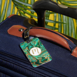 緑と金ゴールド液大理石 ラゲッジタグ