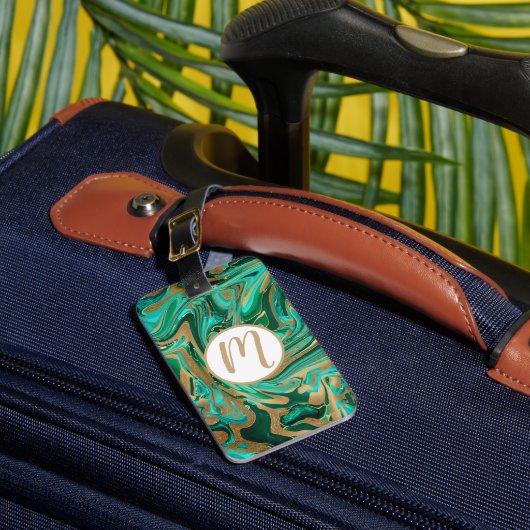 緑と金ゴールド液大理石 ラゲッジタグ (正面インサイチュ1)