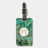 緑と金ゴールド液大理石 ラゲッジタグ (正面縦)