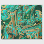 緑と金ゴールド液大理石 ラッピングペーパー (フラット)