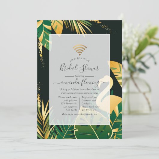 緑と金ゴールド熱帯仮想シャワー招待状 招待状 (スタンド正面)
