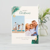 緑と金ゴールド熱帯2フォトクリスマス シーズンカード (スタンド正面)