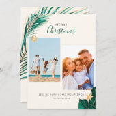 緑と金ゴールド熱帯2フォトクリスマス シーズンカード (正面/裏面)
