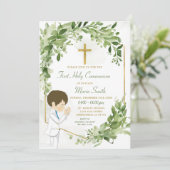 緑と金ゴールド祈の初の聖餐式 招待状 (スタンド正面)