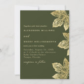 緑と金ゴールド素朴の葉が一つの葉の中に結婚入る 招待状 (正面)