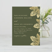 緑と金ゴールド素朴の葉が一つの葉の中に結婚入る 招待状 (スタンド正面)