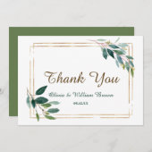 緑と金ゴールド結婚のサンキューカード サンキューカード (正面/裏面)