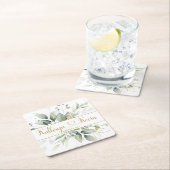 緑と金ゴールド結婚の葉の正方形 スクエアペーパーコースター (インサイチュ)