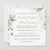 緑と金ゴールド結婚の葉 招待状 (裏面)