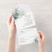 緑と金ゴールド葉の結婚吸肉 オールインワン招待状 (貼ってはがせる)