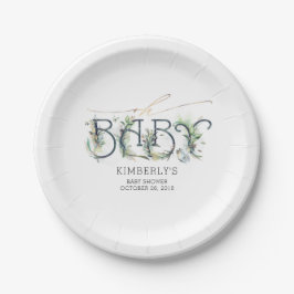 緑と金ゴールド葉赤ちゃんシャワー ペーパープレート
