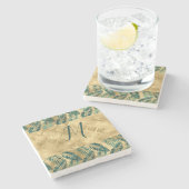 緑と金ゴールド葉 ストーンコースター (横)