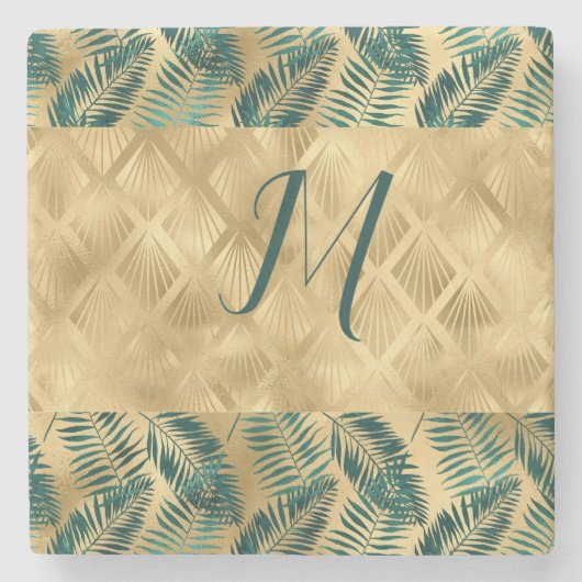 緑と金ゴールド葉 ストーンコースター (正面)